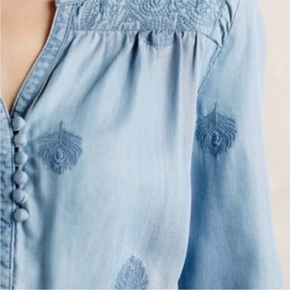 ANTHROPOLOGIE Holding Horses Embroidered Chambray Dress / Size Small - Picture 3 of 8